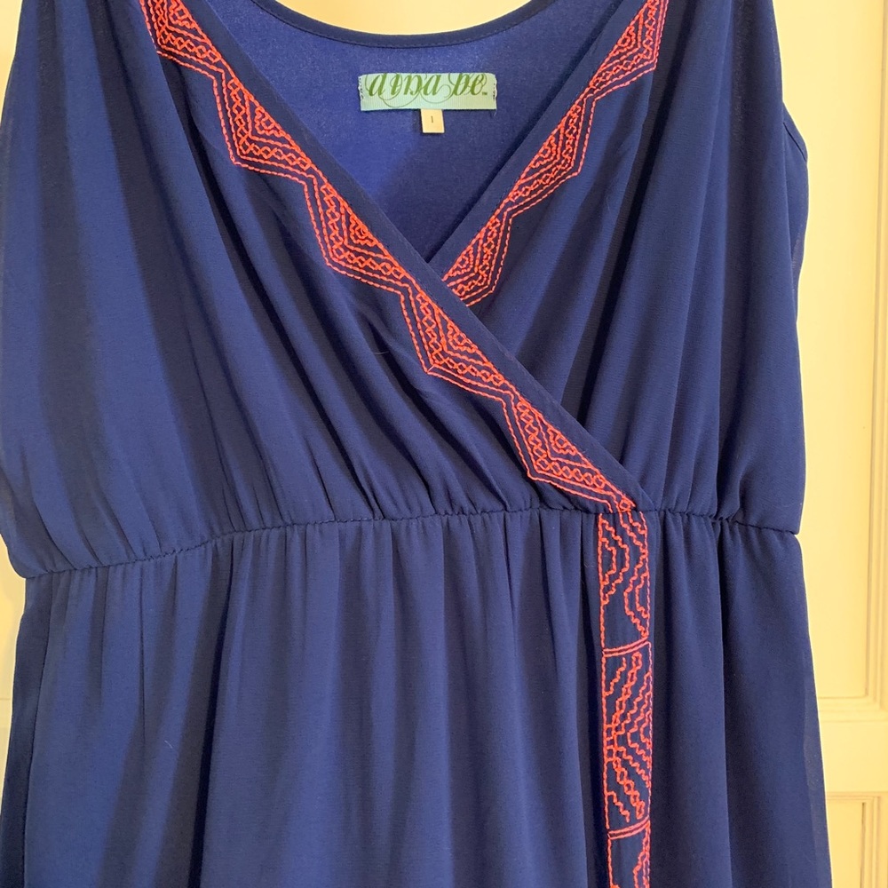 Blue Dress with coral thread design